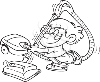 Royalty Free Clipart Image of a Boy Vacuuming