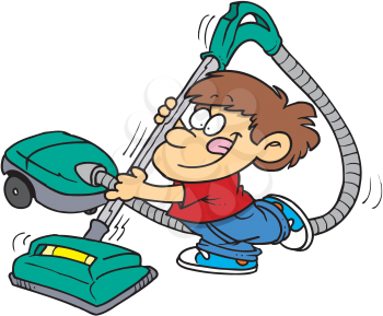 Royalty Free Clipart Image of a Little Boy Vacuuming