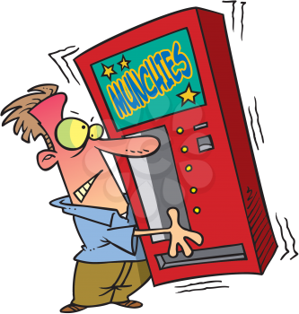 Royalty Free Clipart Image of a Man Shaking a Vending Machine