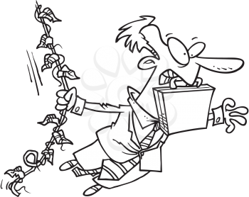 Royalty Free Clipart Image of a Man Swinging on a Vine
