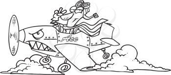 Royalty Free Clipart Image of a Man in a Vintage Plane