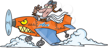 Royalty Free Clipart Image of a Man in a Vintage Plane