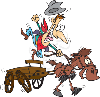 Royalty Free Clipart Image of a Cowboy Riding a Wagon