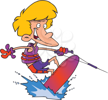 Royalty Free Clipart Image of a Kid on a Wakeboard