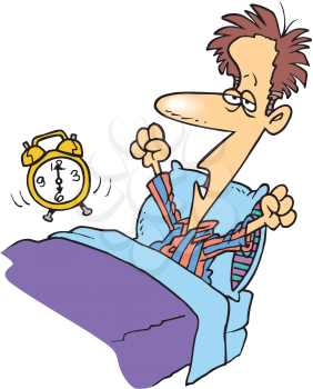 Royalty Free Clipart Image of a Man Waking Up