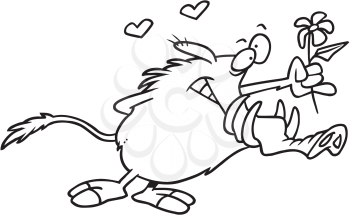 Royalty Free Clipart Image of a Warthog With a Flower
