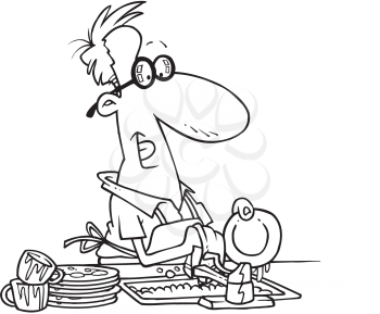 Royalty Free Clipart Image of a Man Washing Dishes