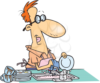 Royalty Free Clipart Image of a Man Washing Dishes