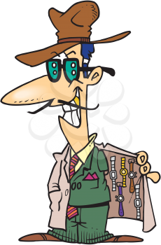 Royalty Free Clipart Image of a Man Selling Watches