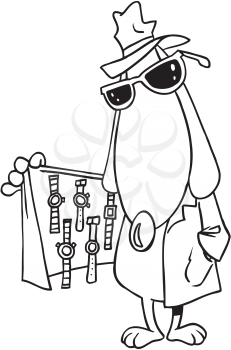 Royalty Free Clipart Image of a Dog Selling Watches