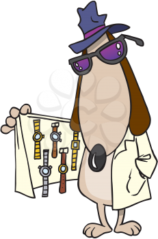 Royalty Free Clipart Image of a Dog Selling Watches