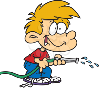 Royalty Free Clipart Image of a Boy With a Hose