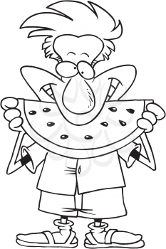 Royalty Free Clipart Image of a Man Eating Watermelon
