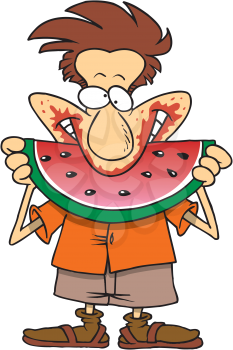 Royalty Free Clipart Image of a Man Eating Watermelon
