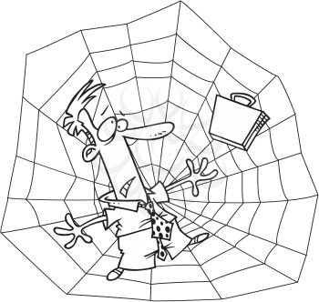 Royalty Free Clipart Image of a Man Caught in a Web