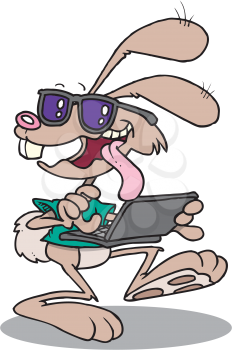 Royalty Free Clipart Image of a Bunny With a Computer