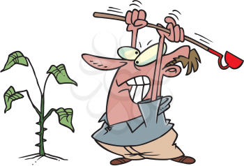 Royalty Free Clipart Image of a Man Whacking Weeds