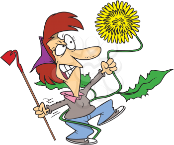 Royalty Free Clipart Image of a Woman Fighting Weeds
