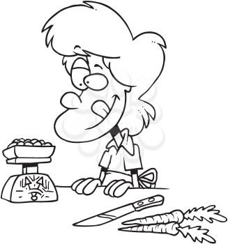Royalty Free Clipart Image of a Woman Weighing Her Food