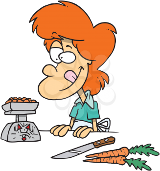 Royalty Free Clipart Image of a Woman Weighing Her Food