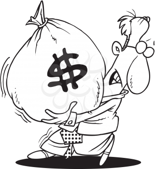 Royalty Free Clipart Image of a Man Carrying a Big Bag of Money