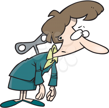 Royalty Free Clipart Image of a Woman With a Key in Her Back
