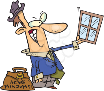 Royalty Free Clipart Image of a Man Selling Windows