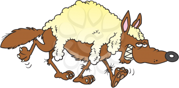Royalty Free Clipart Image of a Wolf Wearing Sheep's Wool