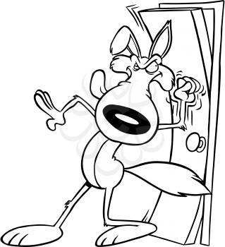 Royalty Free Clipart Image of a Wolf Knocking at a Door