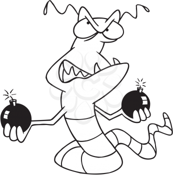 Royalty Free Clipart Image of a Worm With Cannon Balls