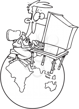 Royalty Free Clipart Image of a Man and a Computer on a Globe