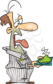 Royalty Free Clipart Image of a Prisoner Looking at a Plate of Unappetizing Food