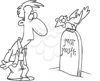 Royalty Free Clipart Image of a Man at a Tombstone