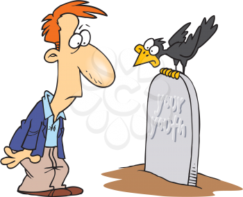 Royalty Free Clipart Image of a Man at a Tombstone