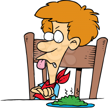 Royalty Free Clipart Image of a Boy Not Liking His Food