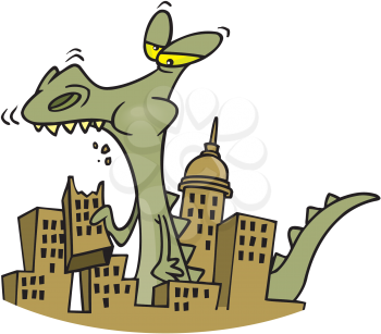 Royalty Free Clipart Image of a Monster Eating Buildings