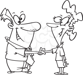 Royalty Free Clipart Image of a Man and Woman Shaking Hands
