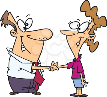 Royalty Free Clipart Image of a Man and Woman Shaking Hands