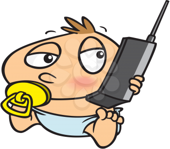Royalty Free Clipart Image of a Baby Holding a Cellphone