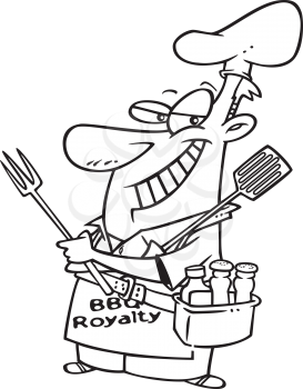Royalty Free Clipart Image of a Man Holding Barbecue Utensils