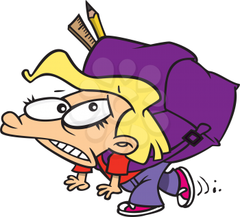 Royalty Free Clipart Image of a Boy Carrying a Large Backpack