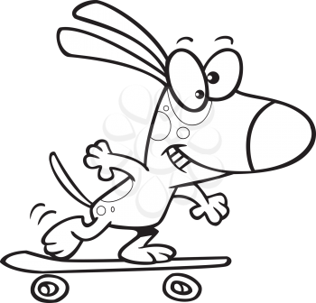 Royalty Free Clipart Image of a Dog on a Skateboard