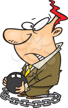Royalty Free Clipart Image of a Business Man With a Ball and Chain
