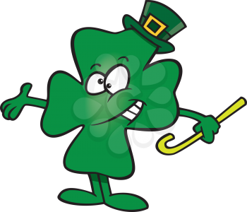 Royalty Free Clipart Image of a Clover With a Hat and Cane