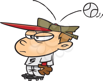 Royalty Free Clipart Image of a Ball Player Hit on the Head By a Ball