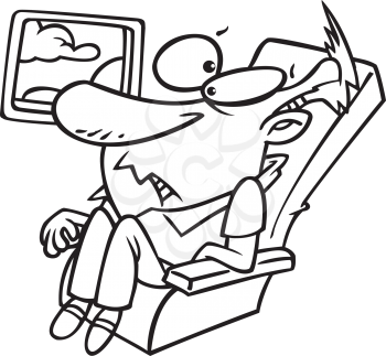 Royalty Free Clipart Image of a Man Confined in an Airplane Seat