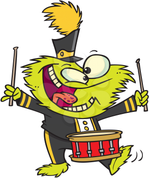 Royalty Free Clipart Image of a Creature Playing Drums