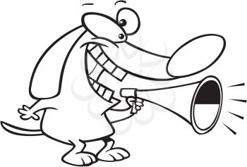 Royalty Free Clipart Image of a Dog Using a Megaphone