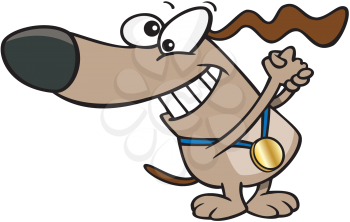 Royalty Free Clipart Image of a Dog Wearing a Medal