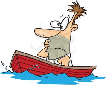 Royalty Free Clipart Image of a Man in a Boat Drifting